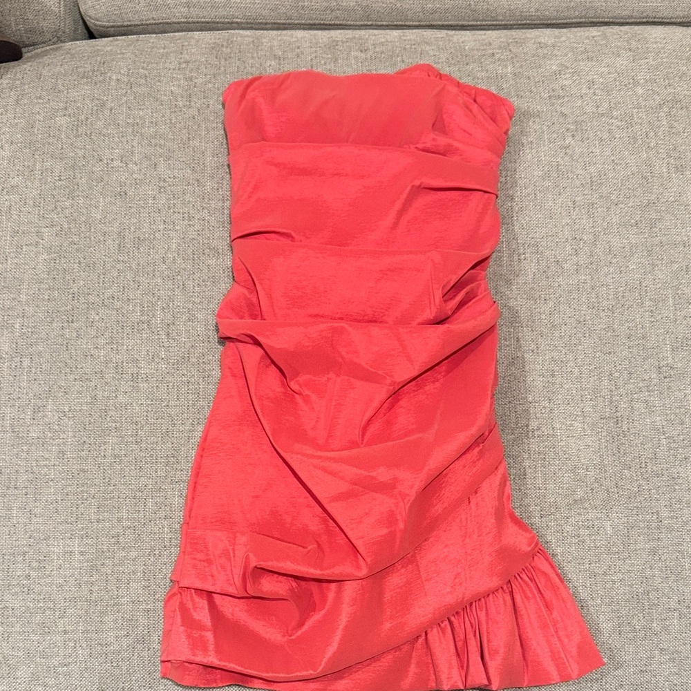 Strapless Coral Pink Ruched Party Dress